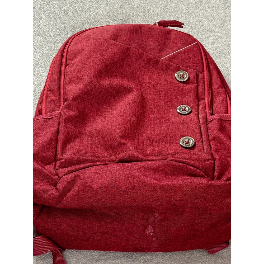 Kingslong Red Laptop Backpack Multi-Compartment Travel School Bag with Buttons